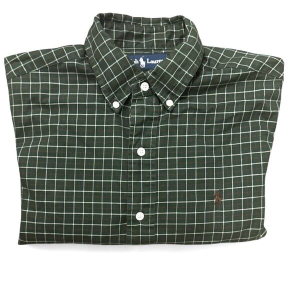 Ralph Lauren Men’s Classic Fit Button Down Shirt Medium Green Plaid Long Sleeve - Picture 1 of 9